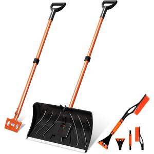 Snow Shovel with Ice Blade, 22-Inch Heavy Duty Removable Snow Shovel for Driveways, Sidewalks, Garages & Outdoor Use, Includes Car Snow Brush and Ice Scraper for Windshield