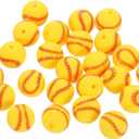 uxcell Sports Ball Beads, 30Pcs 15mm - Silicone Round Spacer Focal Beads, Rubber Loose Print Sports Beads for Keychain Making Pens DIY Crafts Necklace Bracelet Lanyard (Yellow Baseball)