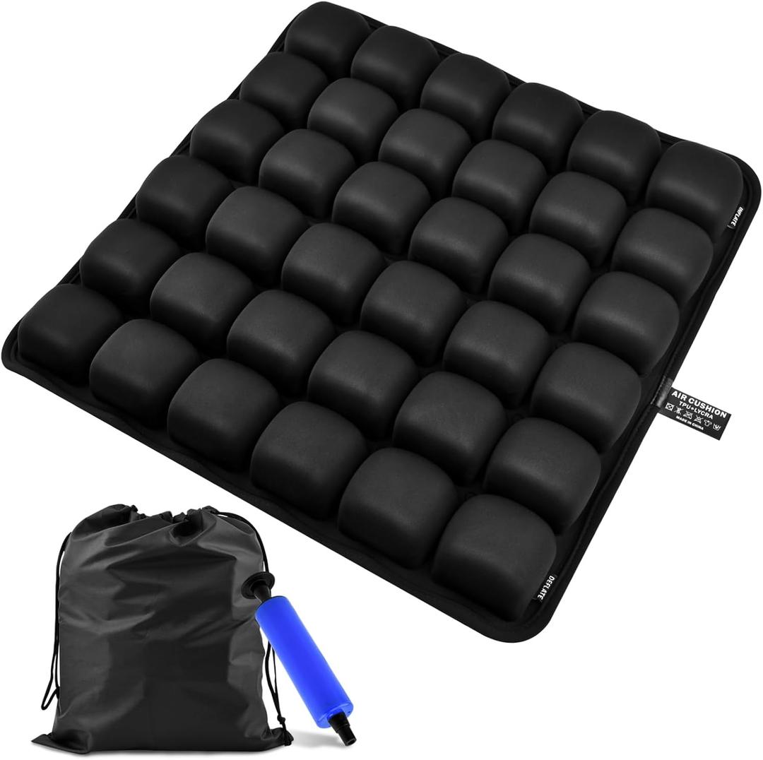 3D Air Cell Inflatable Seat Cushion, 36 Airbags Airplane Seat Cushion for Long Flights, Pressure Relief for Tailbone & Hip Pain, Wheelchair Cushions with Air Pump