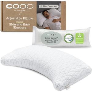 Coop Home Goods Original Crescent Adjustable Pillow, Queen Bed Pillows for Shoulder, Neck & Head Support, Crescent Foam Pillows - Medium Firm for Back & Side Sleeper, CertiPUR-US/GREENGUARD Gold