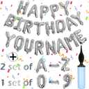 76pcs Happy Birthday Balloon Banner, Silver Balloons Letters, Personalized 16" Mylar Foil Birthday Decorations includes 2 Sets A- Z, 1 set Number 0-9 and "HAPPY BIRTHDAY" letters (with Balloon Pump)