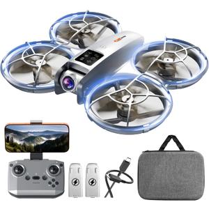 Drone with Camera - RC Quadcopter for Kids & Adults Beginners, with One Key Takeoff/Landing, Altitude Hold, Headless Mode, 3D Flip & Trajectory Flight, 3-Speed Mode, 2 Rechargeable Batteries & Carrying Case, Gray