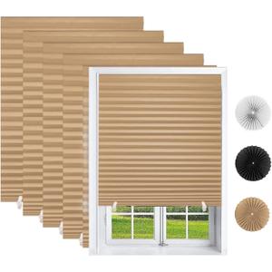 Changshade 6 Pack Temporary Blinds, Pleated Paper Blinds for Indoor Windows Cut to Size Adhesive Paper Shades No Tools No Drilling for Office, Bedroom, Living Room, 36" W x 72" H, Brown