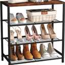 Yusong Shoe Rack Organizer, 4 Tier Industrial Shoe Storage Shelf, Narrow Sturdy Metal Shoe Shelves for Closet Entryway, Rustic Brown