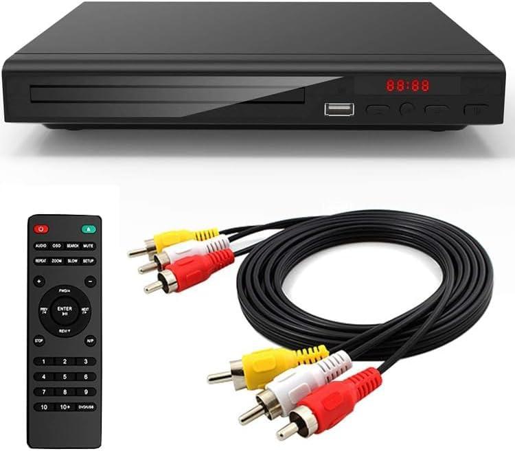 Home DVD Player TV CD Player Compact DVD Player Supports NTSC/PAL System with RCA Stable Outputs/USB 128G Input, Contains Remote Control and RCA Cable(Without HDMI Cable) (Black)