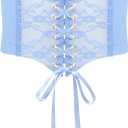 WHIPPY Women Lace-up Corset Waist Belt Transparent PVC Lace Crochet Petal Elastic Wide Belt for Dress (M: Fit Waist 31-34 Inches, Blue)