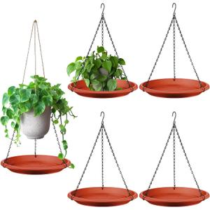 Hanging Planter for Indoor Outdoor Plants, 12" Plant Saucer with Basket Chains, Adjustable Plants Hanger Shelf Decorative Hanging Plant Flower Pot for Window Wall Ceiling Home Decor(5 Pcs,Brick Red)