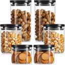 Rtteri 6 Pcs Glass Jars with Black Lids 15oz 27oz 41oz Canisters with Black Airtight Lids Stackable Glass Food Storage Containers Pantry Storage Jars PP Material Airtight