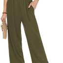 LOMON Womens Elastic High Waisted Palazzo Pants Casual Wide Leg Long Beach Vacation Trousers with Pockets