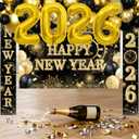 77Pcs Black and Gold New Years Eve Party Supplies 2026 Happy New Year Decorations Kit New Years Balloons Arch Porch Banner Backdrop for 2026 New Year Eve Party Decorations