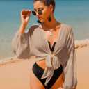 Women's Swimwear Cover Ups Tops Tunic Self-tie Swimsuit Bikini Bathing Suit Long Sleeve Soft Beach Shirt for Women