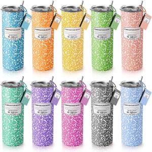 Geiserailie 10 Set Teacher Appreciation Gifts 20 oz Composition Book Tumbler Stainless Steel Cup Composition Keychains Teacher Appreciation Week Gifts Birthday End of Year Graduation (Colorful)