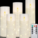 Vicouyi Flameless LED Pillar Candles with Remote Control and Timer, Battery Operated Flickering Electric Candles Set of 5, Crackle Design for Home Decor Wedding Party(D2.2'' x H5''/5''/6''/7''/8'')