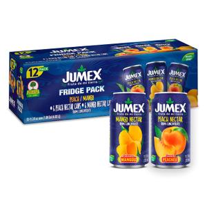 2 x Jumex Mango Nectar Juice & Peach Nectar - Made with Fresh Fruit Puree - Tropical Fruit Juice Concentrate for Smoothie Mix, Cocktail Mixers & Kids Beverages - 11.3oz, 12 Pack Canned Drinks
