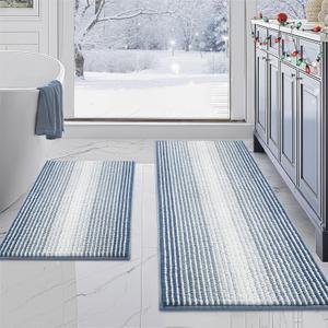 BSICPRO Bathroom Rugs and Mats Sets, 2 Piece Thick Absorbent Chenille Non Slip, Soft Shaggy Floor Mats, Machine Washable (Fog Blue, 20" x 47" Plus 16" x 24")
