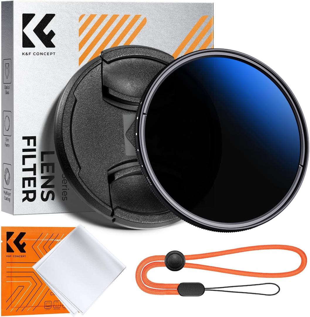 K&F CONCEPT 67mm Variable ND Camera Lens Filter ND2-ND400 (1-9 Stops) + Filter Cap + Cleaning Cloth 18 Multi-Layer Coatings Adjustable Neutral Density Ultra Slim for Camera Lenses(K-Series)