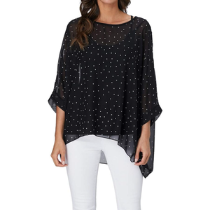 Womens Summer Printed Batwing Sleeve Top Chiffon Poncho Casual Loose Sheer Blouse Shirt L