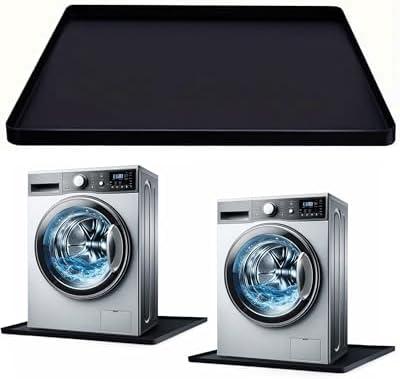 Washing Machine Pan Silicone mat 27"x27" with 0.6" Raised Edges - Non-Slip Waterproof Drip Tray, Anti-Vibration Soft Mat for Under Dryer or Washer, Floor Leak Protector for Laundry Room (Black)