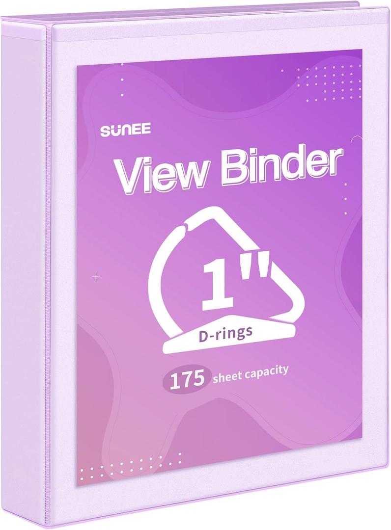 SUNEE 3 Ring Binder 1 Inch D Ring, Clear View Binder Three Ring PVC-Free (Fit 8.5x11 Inches) for School or Office Supplies, Purple, 1 Pack SUNEE 3 Ring Binder 1 Inch D Ring, Clear View Binder Three Ring PVC-Free (Fit 8.5x11 Inches) for School or Office Supplies, Purple, 1 Pack