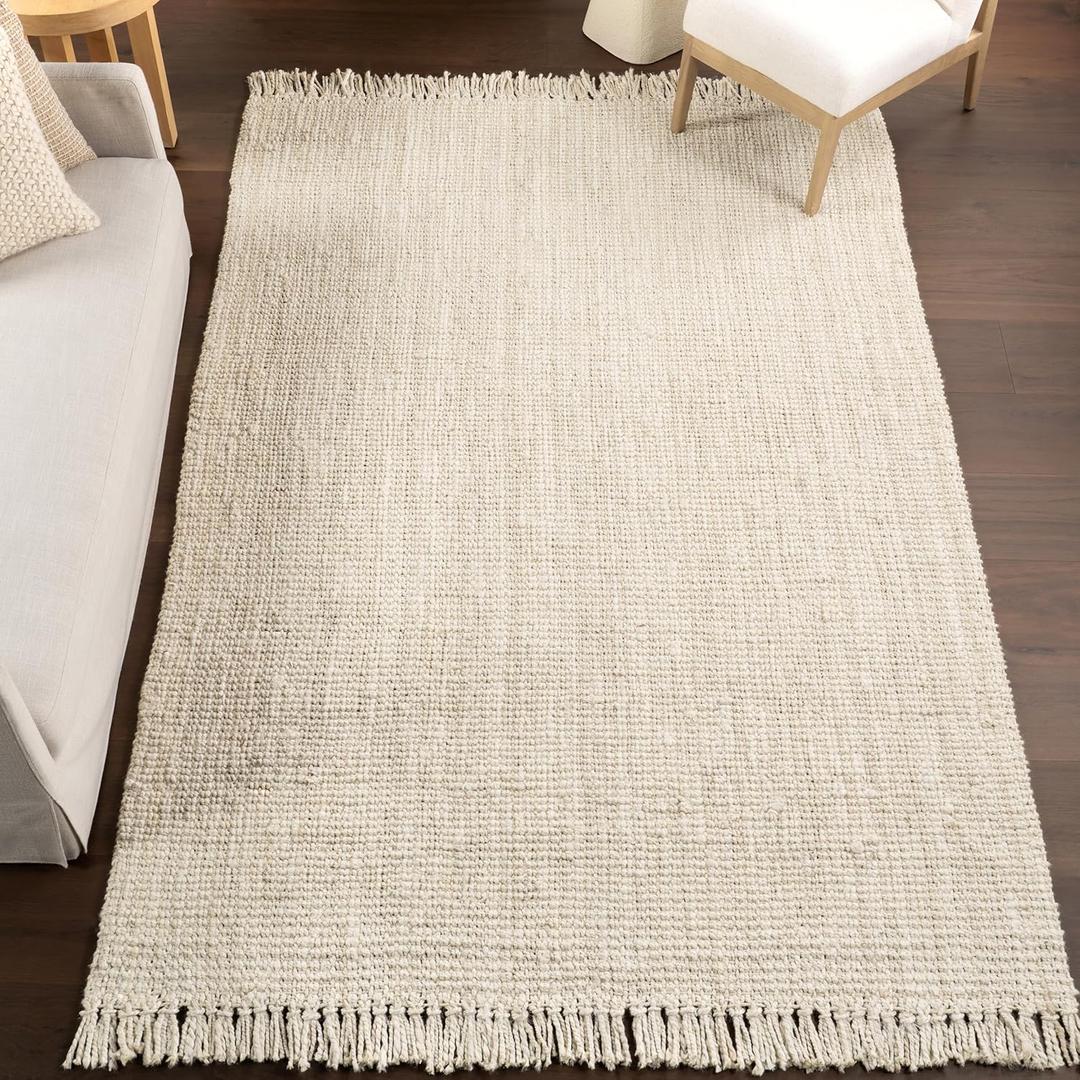 nuLOOM 5x8 Daniela Jute Tassel Hand Woven Area Rug, Off White, Solid Chunky Farmhouse Design, Natural Fiber, For Bedroom, Dining Room, Living Room, Hallway, Office, Entryway (5' x 7'6" (Rectangular))