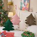 Lanpn Christmas Tree Pillows Set of 2, Christmas Decoration Narrow Stripes Winter Throw Pillow Soft Cute 3D Shaped Xmas Tree Throw Cushion for Sofa Bedroom Xmas Decor (18x16 inch, Brown)