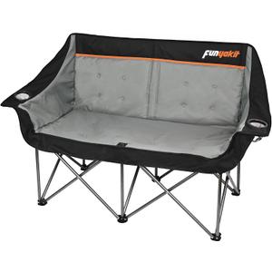 Heavy Duty Double Camping Chair 650LBS Capacity, Fully Padded Folding Camping Chairs Loveseat, Big Oversize Outdoor Patio Lawn Chair with Arm Cup Holder for Camping, Fishing, Beach, 57"W x 38"H x 22"D