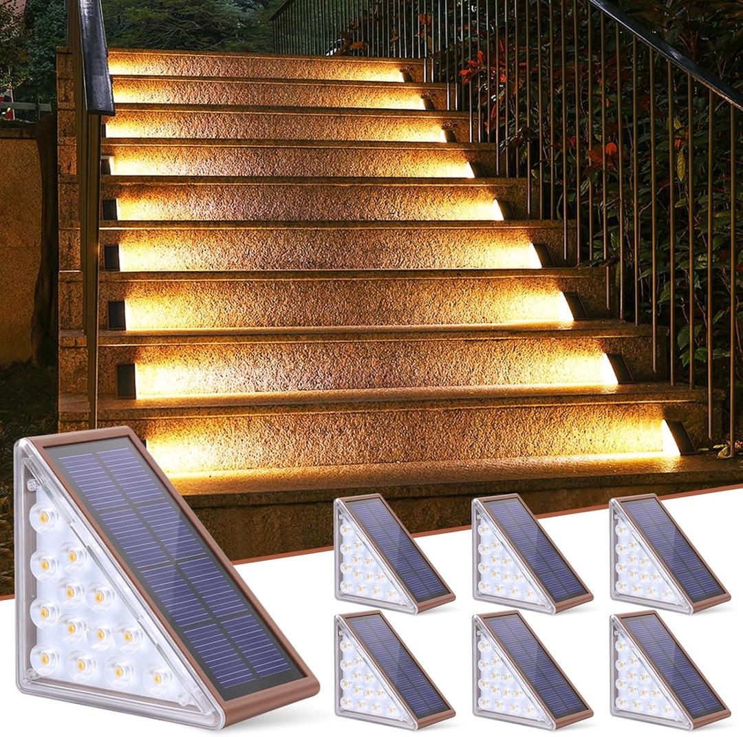 NIORSUN Solar Step Lights for Outside, 6 Pack Warm White Solar Stair Lights Outdoor Waterproof Auto On Off, Outdoor Stair Light for Steps, Patio, Yard, Porch, Front Door, Sidewalk, Deck Decor Brown