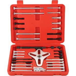 46-Piece Harmonic Balancer Puller Set | Comprehensive Flywheel Puller, Automotive Steering Wheel Puller Kit, Crankshaft Pulley Removal, Gear Puller, Flange Type Puller (Red)
