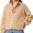 Fuzzy Fleece Jacket Women Long Sleeve Half Button Down Tops Casual Sherpa Pullover Sweatshirt Warm Winter Outerwear (Large, Red)