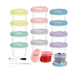 12pcs 4 oz Plastic Containers with Screw Lids, Reusable 1/2 Cup Small Food Storage Containers, Leakproof, Microwave Dishwasher Freezer Safe, with Pen and Brush