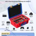 Travel Carrying Case for Nintendo Switch 2 & Accessories, All in One Protective Case, Hard Shell Cases with 12 Game Cards Slots, Waterproof Storage Organizer Box for Dock, Pro Controller-Red&Blue