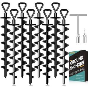 Ground Anchors Screw in, Heavy Duty Ground Trampoline Stakes High Wind Tent Stakes for Tent, Trampoline, Gazebo, Carport, Trap Anchor, Canopies, Swing Set (8x15", Black) Ground Anchors Screw in, Heavy Duty Ground Trampoline Stakes High Wind Tent Stakes for Tent, Trampoline, Gazebo, Carport, Trap Anchor, Canopies, Swing Set (8x15", Black)