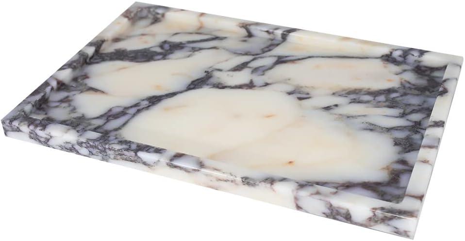 Real Luxurious Natural Marble Vanity Tray Genuine Marble/Stone Storage Tray for Home Decor Bathroom/Kitchen/Vanity/Dresser Non-Resin/Non-Ceramic (12" x 8" x 0.6", Engraving Tray-purple)