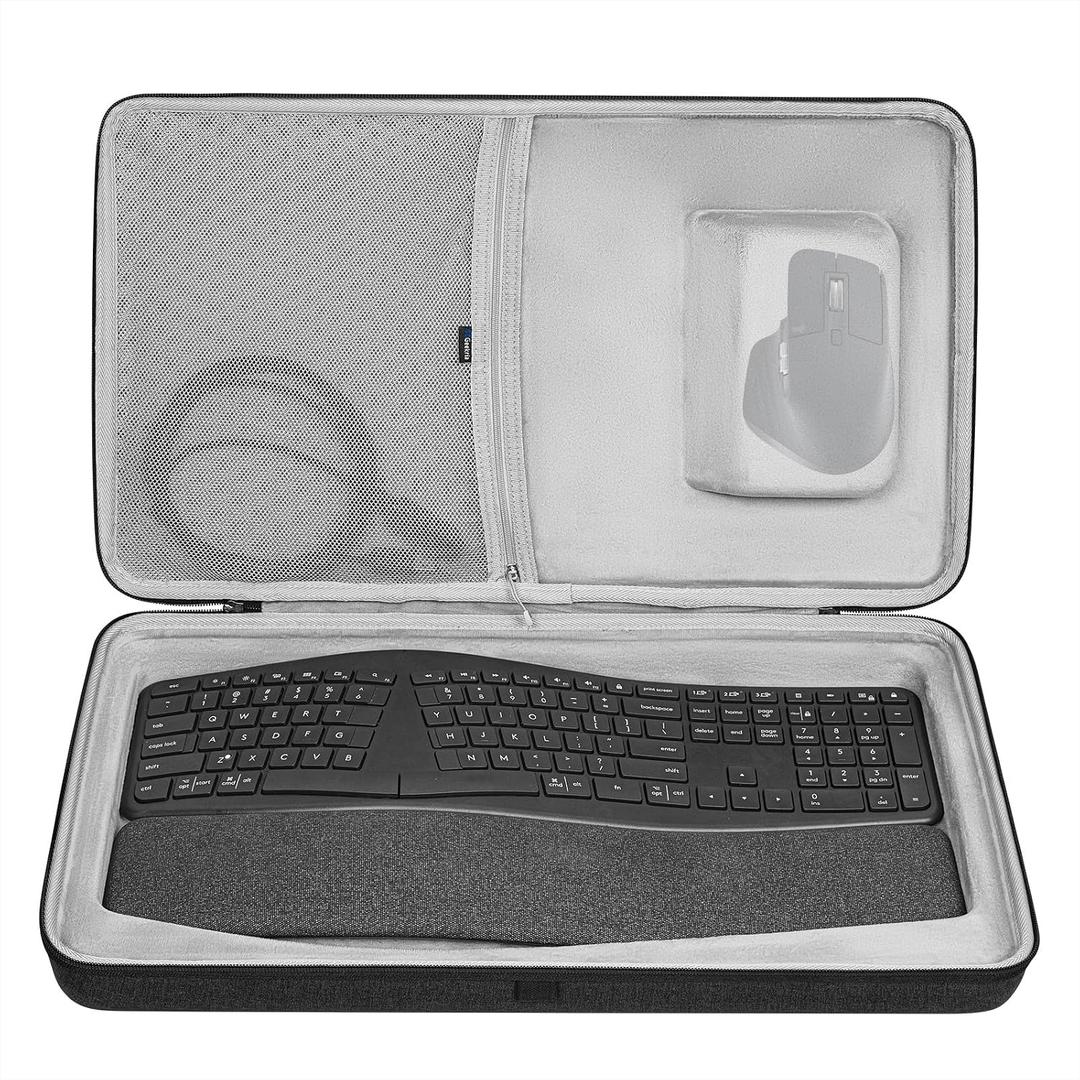 Geekria Hard Shell Keyboard Travel Case, Compatible with Logitech Ergo K860 Wireless Ergonomic Keyboard and MX Master 3S Mouse Combo Carrying Case (Dark Grey)