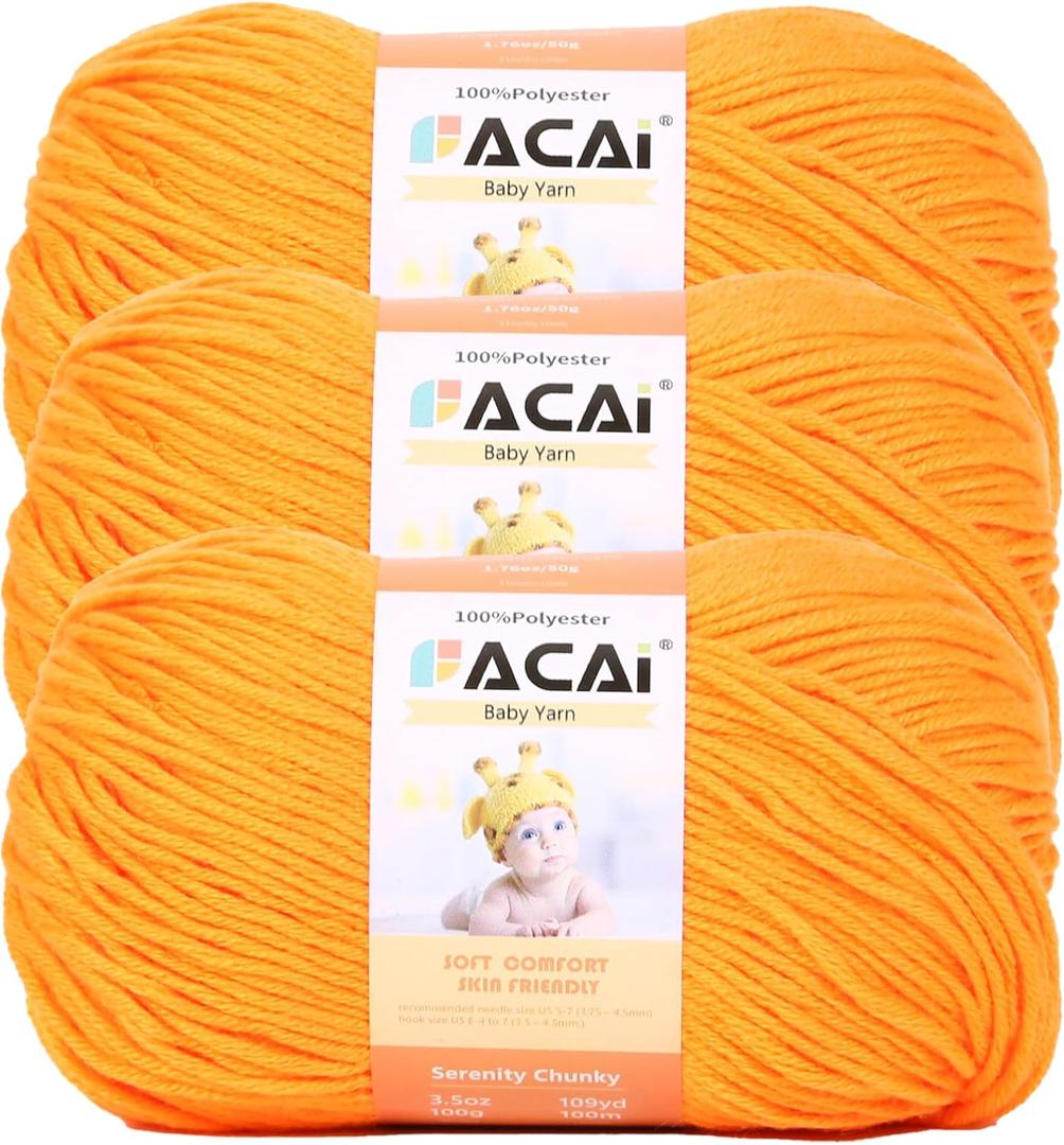 Soft Baby Yarn for Knitting100% Acrylic, 50 oz 110 Yards per Ball, Perfect for Baby Soft Knitting Projects (3, Amber)