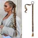 SEIKEA Long DIY Braided Ponytail Extension with Hair Tie Straight Wrap Around Hair Extensions Ponytail Natural Soft Synthetic Hairpiece Chocolate Brown with Blonde 20 Inch (After Braided 16 Inch)