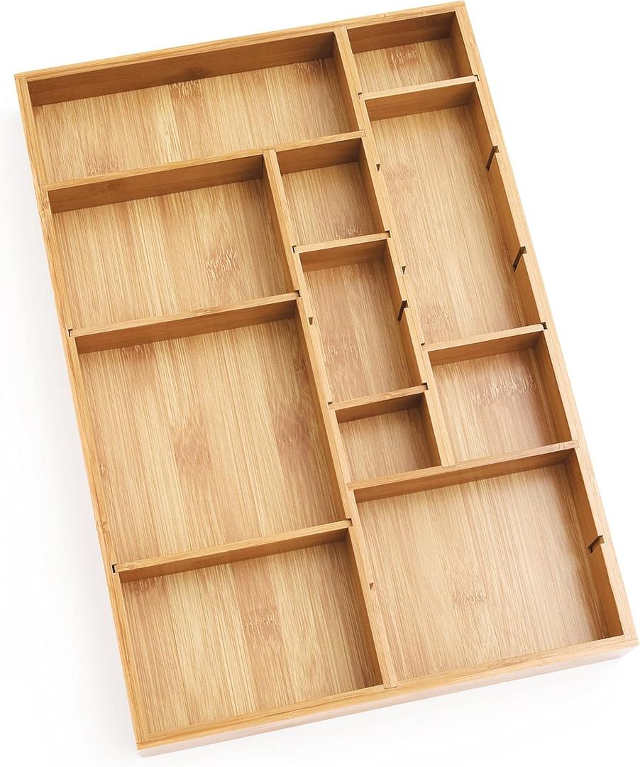 Lipper International 8397 Bamboo Wood Adjustable Drawer Organizer with 6 Removable Dividers, 12" x 17-1/2" x 1-7/8"