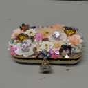 Women's Floral Evening Clutch Bag with Flower Metal Rhinestones for Women Wedding Prom Party 3D Sequins Evening Handbag