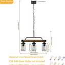 3-Light Farmhouse Dining Room Chandelier, Black Mason Jar Chandelier Lighting Fixture for Kitchen Island, Dining Table, Rustic Linear Cluster Hanging Pendant Light, Faux Wood with Glass Shade