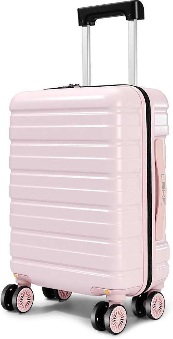 Lekesrping Underseat Carry On Luggage for Women, 16 Inch Stylish Lightweight Under Seat Carry on Suitcase with Multi-Compartment Layers & 360 Wheels for Airline TAS approved, Light Pink