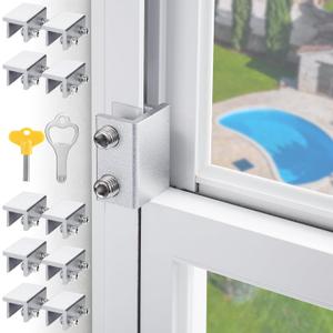 Sliding Window Locks,for Horizontal Sliding Windows,Window Security Lock with Key,Adjustable Aluminum Easv to Install Window Stopper,Window Locks for Up and Down Windows (10 Sets Silver)