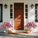 Fake Fall Flowers Artificial for Outdoors Decoration, 2PCS Faux Fall Flowers for Outdoor Planters, Autumn Hibiscus UV Resistant No Fade for Home Porch Patio Garden Balcony Yard Indoor Decor (Purple White)