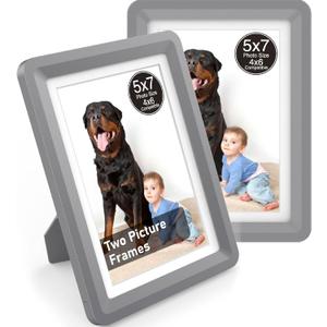 Dark Gray 5x7 Picture Frame,2Pack, Fits 5x7 Photo or 4x6 with Mat, Acrylic Front & Durable ABS Frame, Shatterproof UV-Resistant Tabletop Display, Vertical/Horizontal Home Dcor Frame