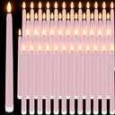 Handepo 48 Pack Flameless Taper Candles Realistic with Yellow Flickering Candlelights Plastic 11 Inch Last Long Battery Operated Window Candlestick for Halloween Christmas(Pink)