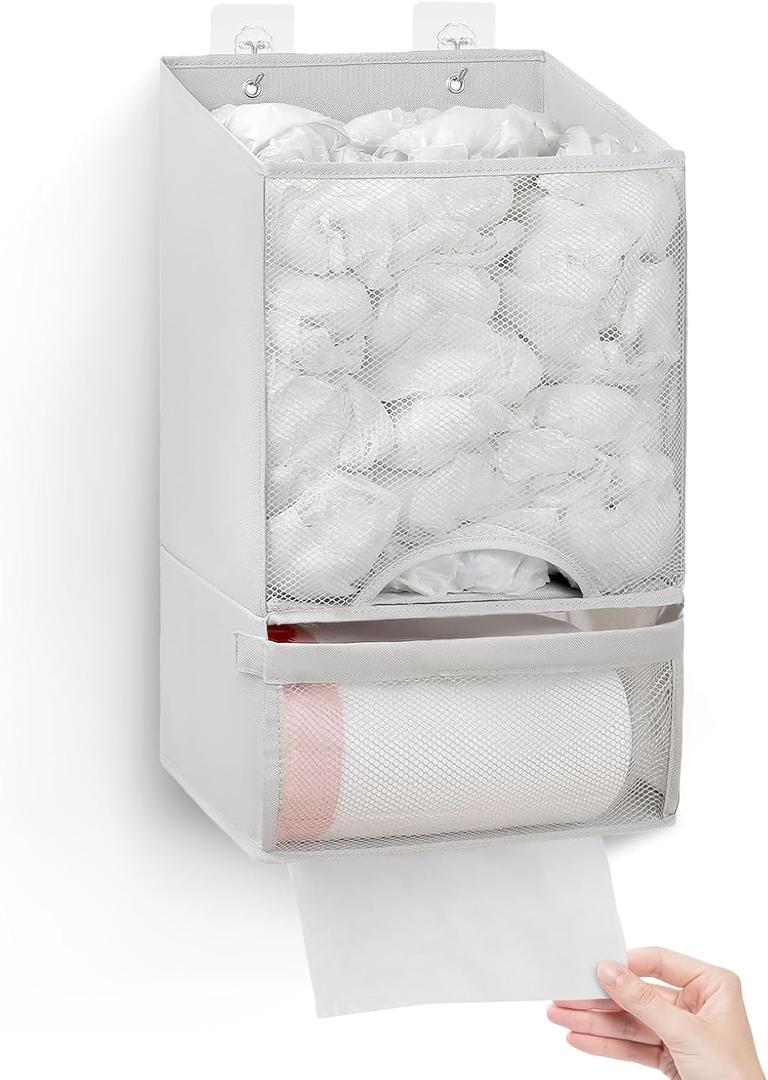 HOUSE AGAIN Plastic Bag Holder-Extra Large Bag Saver Dispenser Wall Mount Organizer Grocery Trash Roll Bag Holder Dispenser-Daily Storage Solution for Kitchen/Bathroom/Laundry/in-Home Recycling Bins (Light Grey)