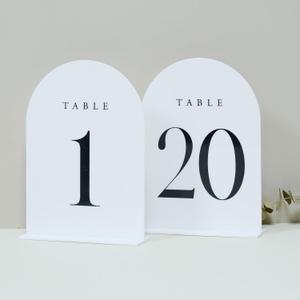 White Arch Table Numbers for Wedding, 20 Pack 5"x7" White Arch Acrylic Table Numbers 1-20 with stand, Perfect for Wedding Event Reception
