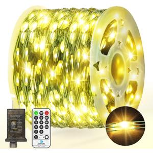 393 FT 1200 LED Green Wire Fairy Lights Plug in Outdoor String Lights 8 Modes Timer Twinkle Waterproof LED String Lights for Xmas Yard Tree Patio Wedding Holiday Party Decorations(Warm White)