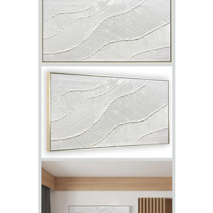 eekMacro White Hand Painted Abstract Oil Painting Textured Wall Art - Large Framed 58x29 Minimalist Artwork Living Room Bedroom Horizontal Wall Decor