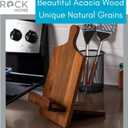 BIRDROCK HOME Wooden Cookbook Tablet Stand for Kitchen Counter | Acacia Wood Recipe Holder | Multi-Purpose Decorative Bookstand | Ipad, Bible | Tabletop Display w/Cord Hole | Easy Assembly - Brown