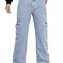 Metietila Women's High Rise Cargo Jean Stretch Straight Wide Leg Jeans Denim Pants for Women, A-light Blue, XX-Large